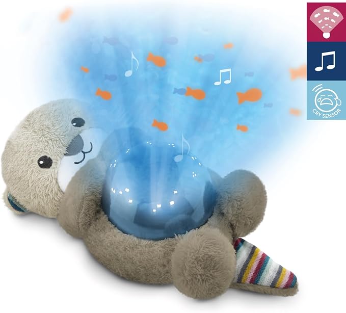Zazu Kids Otto The Otter LED Night Light Projector - Ocean Theme with Moving Fishes, Waves and Soothing Melodies, Battery-Operated Portable Baby Soother, 3 Steps Sleep Program, 5 Sounds, Cry Sensor