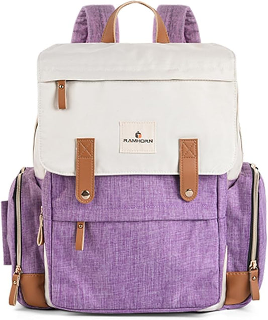 Ramhorn Diaper Bag Multifunction Travel Backpacks for Mom with Insulated Pockets and Laptop Compartment, purple
