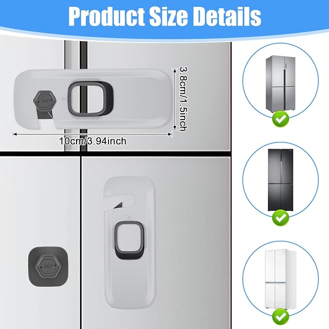 2PCS Fridge Locks for Kids with Sticky Adhesive Pads, Toddler Child Locks for Cabinets and Drawers, Child Safety Drawer Lock Baby Proofing, Children Lock for Door, Upright Freezer, Ovens