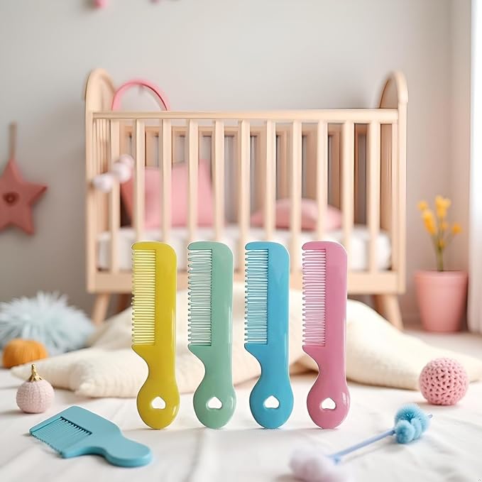 4Pcs Colorful Round Tip Bristles Baby Cute Comb Baby Grooming For Sensitive Scalp Skin, for Nursery Newborn Infant Girl Boy Comb