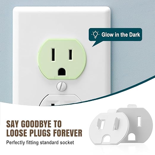 Lenink Loose Outlet Plug Fix, Glow in Dark, 12 Pack Plastic Snug Socket Secured, Outlet Tightener Insert, with Back Adhesive