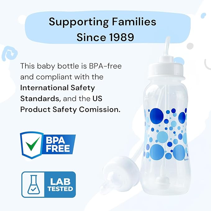 Hands-Free Baby Bottle - Anti-Colic Nursing System 9 oz Baby Bottle with Fast Flow Nipple/Teat 3m+ with Tube Straw Feeding System for Toddler (2 Bottles - Blue)