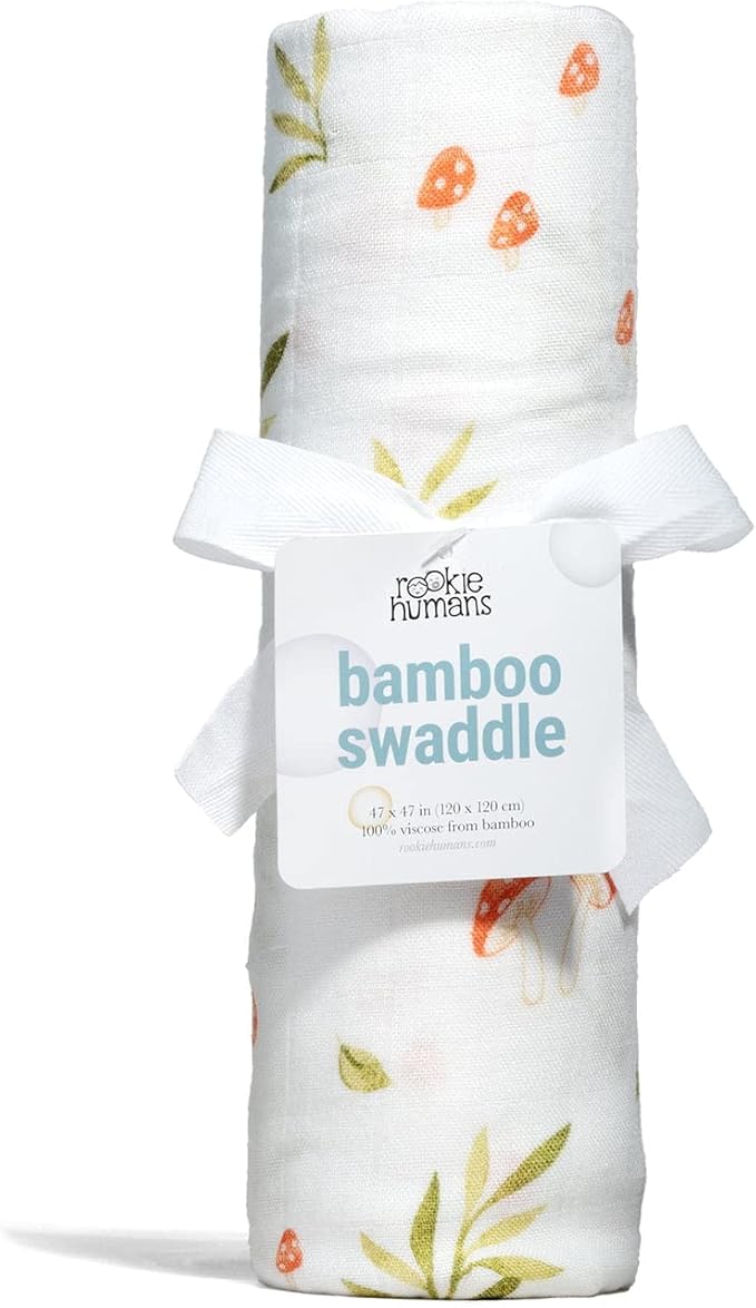 Rookie Humans Super Soft Viscose from Bamboo Muslin Swaddle Blankets for Baby Girls and Boys ??Silky Soft - 47 x 47 inches Swaddling Blankets - Newborn Baby Essentials, Mushrooms
