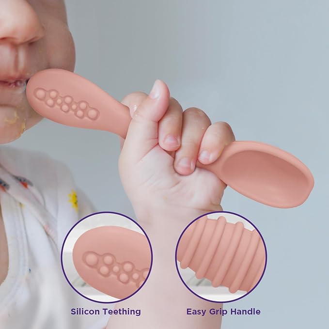 Silicone Baby Spoon, Baby Led Weaning, First Stage Baby Spoons, Baby Feeding Spoon Set Gum Friendly BPA Lead Phthalate & Plastic Free, Baby Self Feeding Utensils for Infant & Toddler, Great Gift