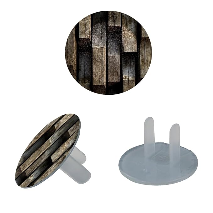 Old Wooden (4) Outlet Covers Baby Proofing Safe & Secure Electric Plug Protectors | Socket Covers for Home & Office