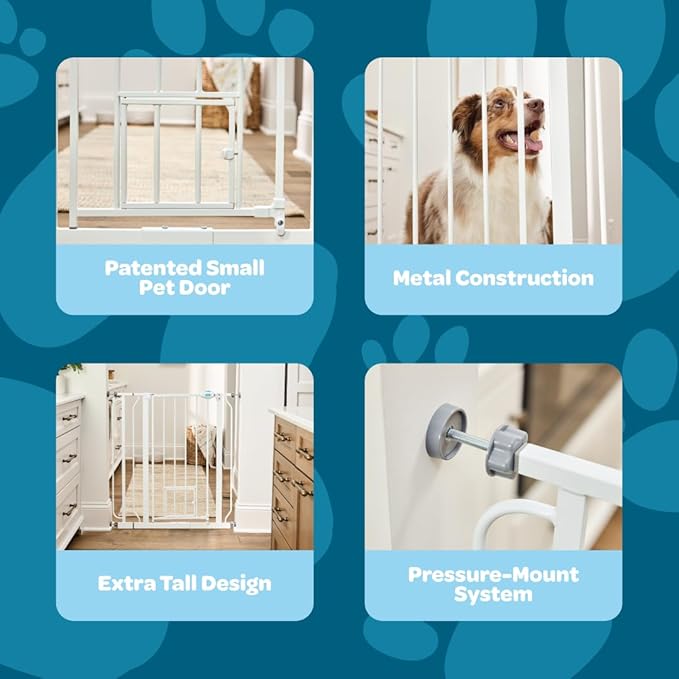 Carlson 36" Extra Tall Walk Through Dog Gate for Doorways & Bottom of Stairs, Metal Pet Gate with Small Pet Door, Expands 29.5?�â€?6.5?? White