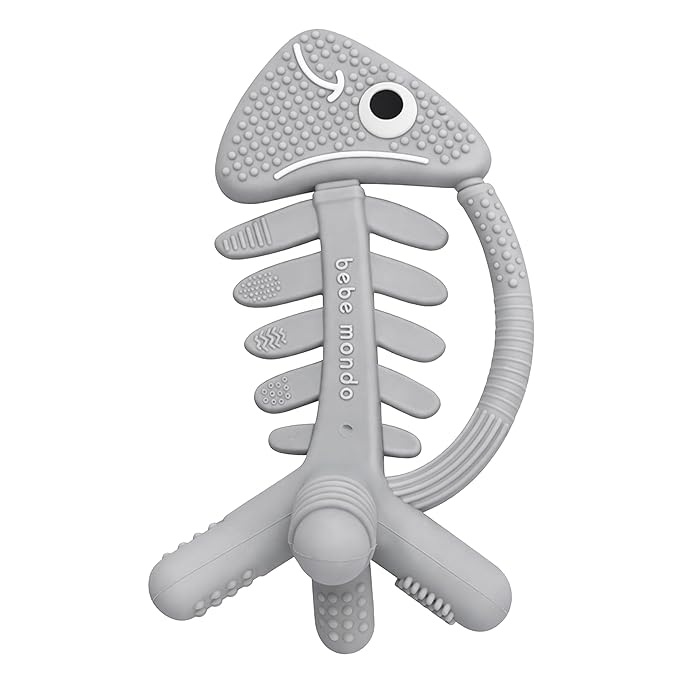 3 in 1 Infant Toys, Baby Teething Toys 3?? 6??2 Months, Teethers for Babies 0??????2 Months for Teething Relief, Baby Gift, Baby Teether Toys, Silicone Sensory Toys, USA Patent Pending, Fish (Gray)