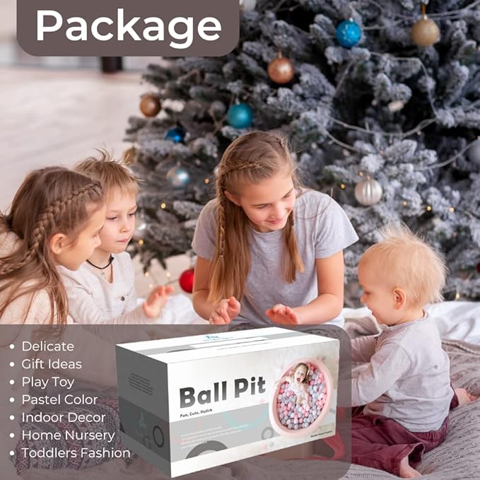 Wonder Space Deluxe Kids Round Ball Pit, Premium Handmade Kiddie Balls Pool, Soft Indoor Outdoor Nursery Baby Playpen, Ideal Gift Play Toy for Children Toddler Infant Boys and Girls (Light Grey)