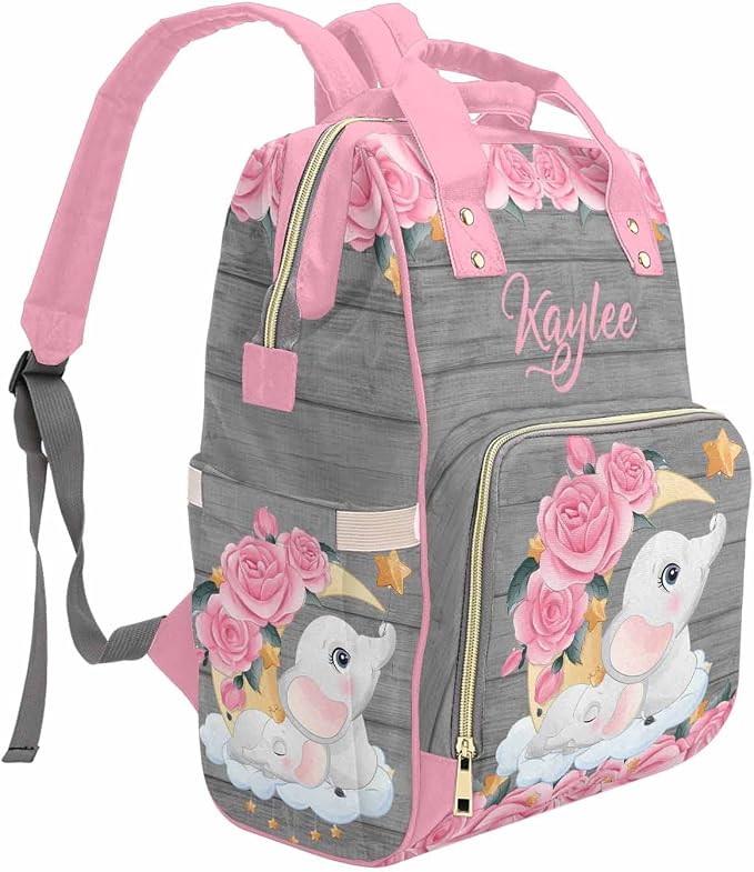M YESCUSTOM Diaper Bags for Women Personalized Pink Flower Bag with Name Custom Waterproof Large Capacity Travel Daypack