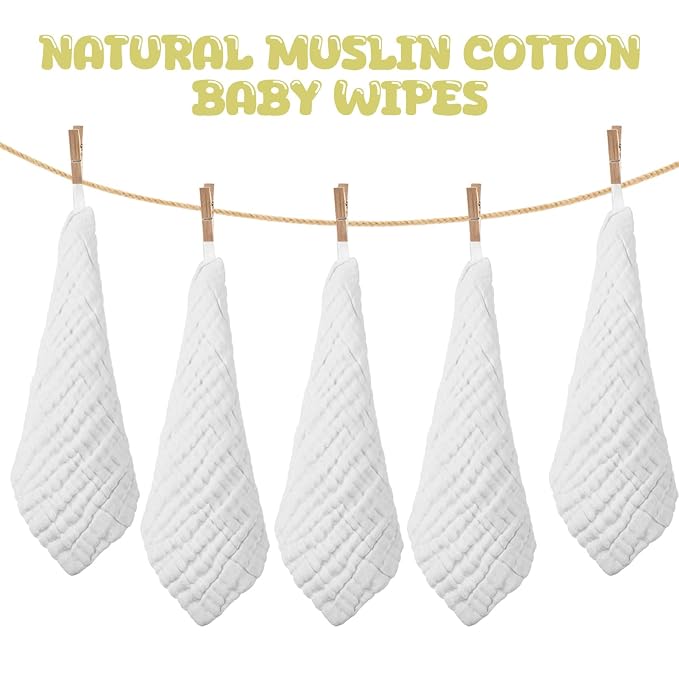 Chumia 30 Pcs Baby Muslin Washcloths Muslin Burp Cloths Baby Towel Natural Cotton Burp Cloths Wipes Soft Newborn Face Towel Absorbent for Face Bath Shower, 12 x 12'' (White)