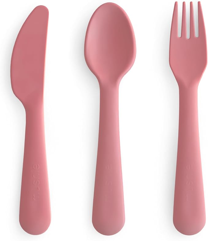 mushie Dinnerware Cutlery Set of 3 For Kids | Made in Denmark (Dusty Rose)