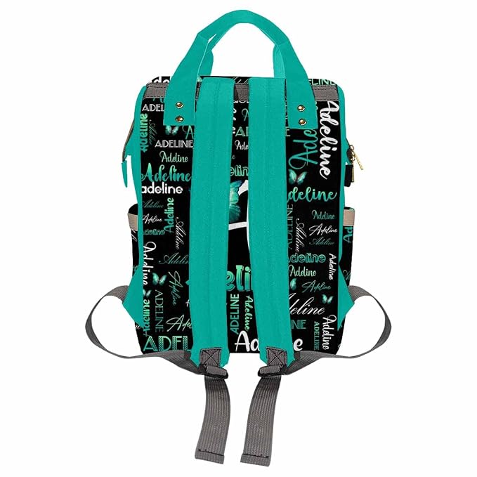 InterestPrint Personalized Diaper Bag with Name Custom Blue Green Butterfly Monogram Diaper Bag Customized Logo Text Shoulder Bag Nursing Bags Casual Daypack Bag for Sister BFF Shopping Present