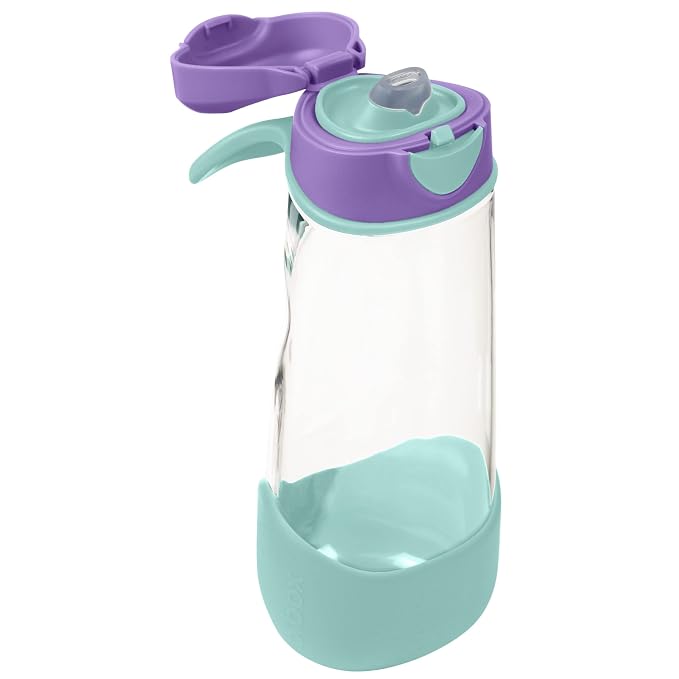 b.box 20oz Sport Spout Kids Water Bottle for School, Sports, Daycare - No-Straw Design for Easy Cleaning - Leakproof - Ergonomic Triangle Grip - Dishwasher Safe, BPA Free, PFAS Free - Lilac Pop