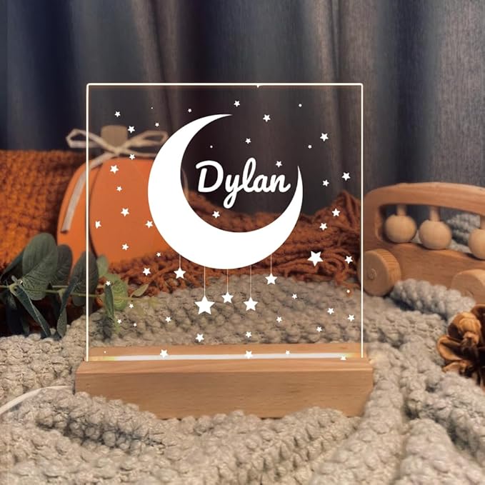 Personalized Night Light for Baby Kids, Custom Name Moon Star Led Lamp for Girls Boys, Customized Name Night Lights Gift for Children Nursery
