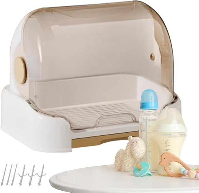 Kid Bottle Storage Box,Kid Bottle Drying Rack with Cover with Lid and Detachable Drain Tray, with 6 Drain Support Racks, for Various Daily Necessities for Kids