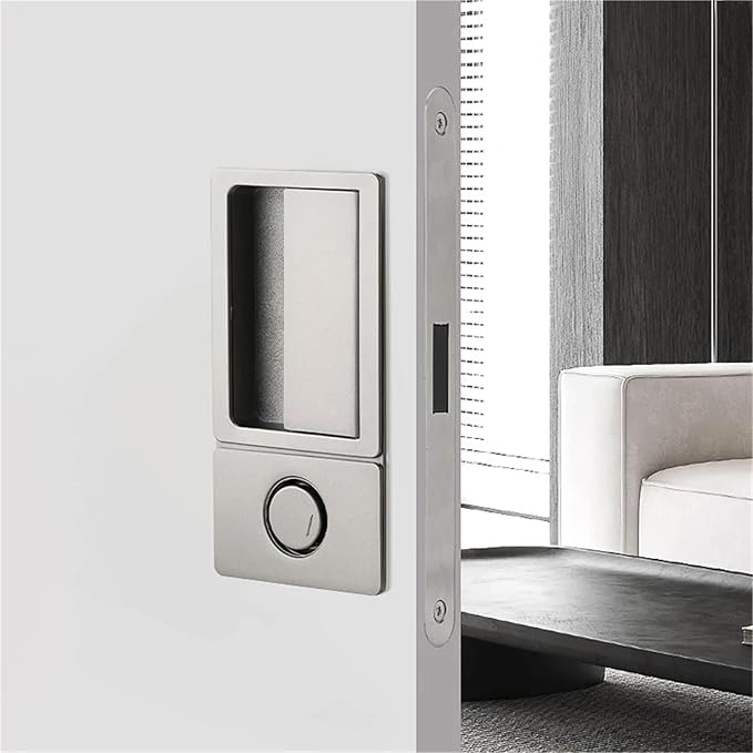 Handleless Flat Lock Bedroom Magnetic Recessed Door Handle Silent Push Pull Black Invisible Slide Bathroom Door Lock 1Pcs(Silver)