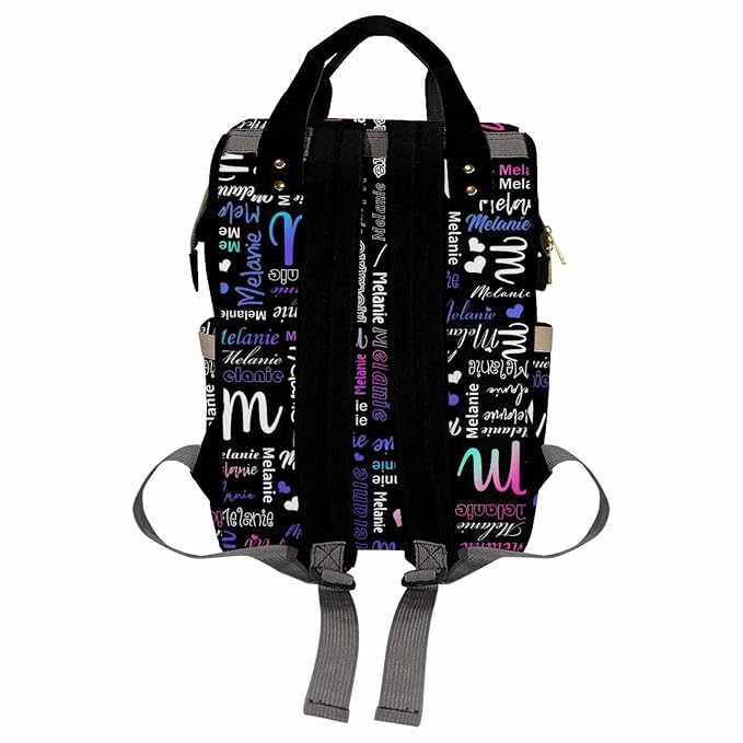 InterestPrint Custom Signature Diaper Bag - Personalized Black White Purple Gradient Nursing Backpack with Name Customized Mummy Nappy Bag for Mom Dad