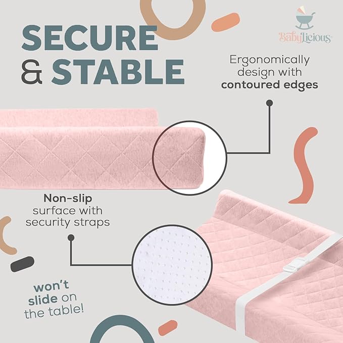 Contoured Baby Changing Pad ??Waterproof & Breathable Diaper Changing Pad | Removable Washable Cover, Non-Slip Base & Safety Strap | Standard Size for Dresser & Changing Table Pads