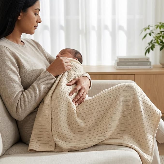 The Ribbed Blanket - 100% Organic Cotton Baby Blanket, American Made, 30x40in - Bassinet, Crib, Stroller - Gift Registry Baby Shower for Newborns and Kids (Grey)