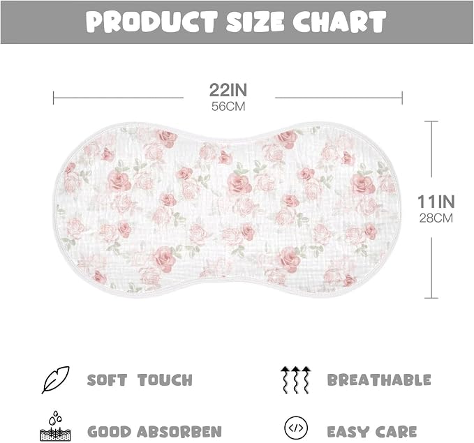 Pink Roses Baby Muslin Burp Cloths Set of 1 Beautiful Flower Leaves Muslin Washcloths Western Desert Milk Spit Up Rags Soft Newborn Towel for Unisex Boys and Girls, 22 x 11 Inch