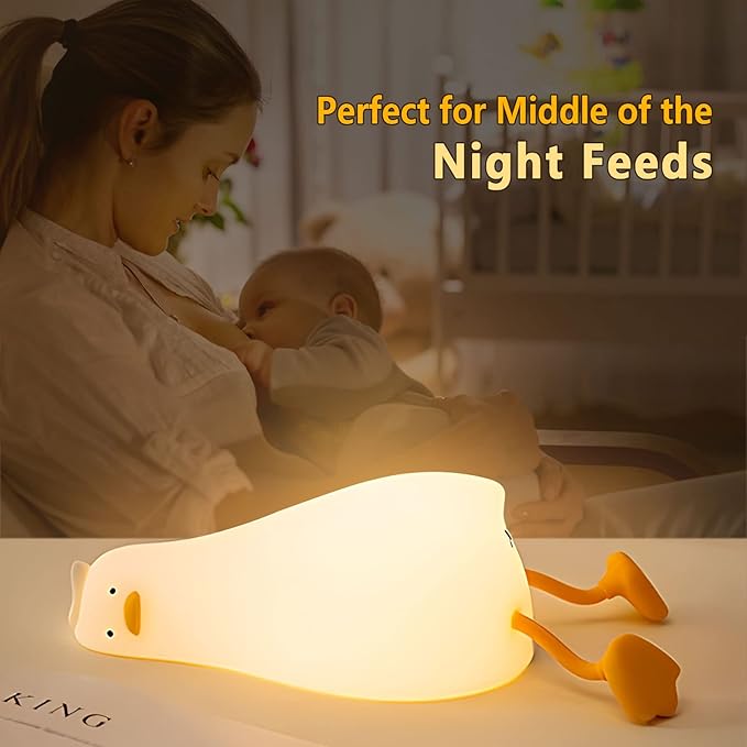 Lying Flat Duck Night Light, Squishy LED Animal Night Light, Cute Light Up Duck, Silicone Dimmable Timed Bedside Lamp, Rechargeable Bedside Touch Lamp for Breastfeeding Nursery