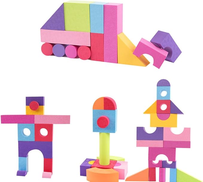 MOBU Foam Building Blocks for Toddlers 1-3, 50 PCS Educational Soft Building Blocks for Kids Playing Indoor Outdoor Bathroom Bathtub or Beach (Reusable Storage Bag)