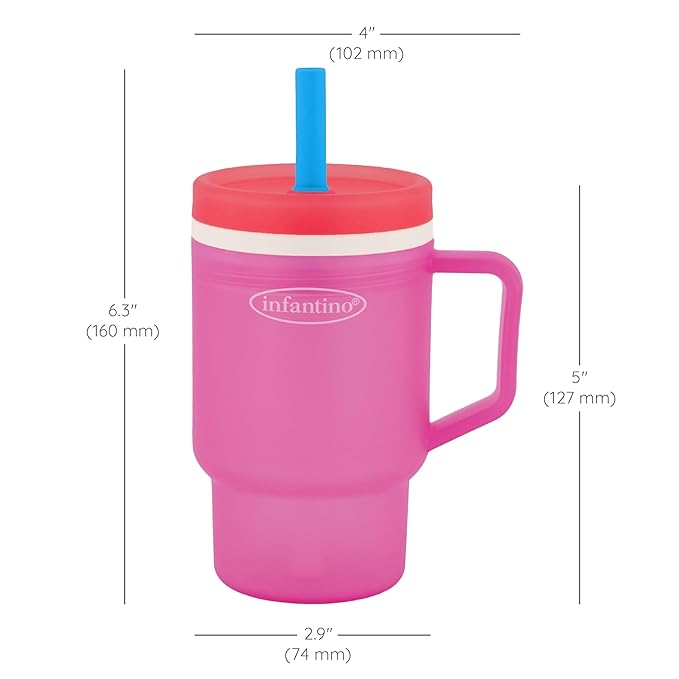 Infantino My 1st Tumbler, 10 Oz. Durable Plastic Sippy Cup with Straw & Handle, Spill-Resistant, for On-The-Go, BPA-Free Transition Baby Cup, Raspberry Cream