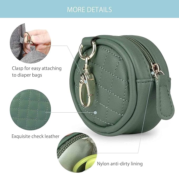 SONARIN Leather Dummy Case with Clasp,Portable Soother Pod Pacifier Case Pacifier Holder Soother Storage Box for Holding 2 Pacifiers or Nipple Shields,Attach to Diaper Bags(Green)
