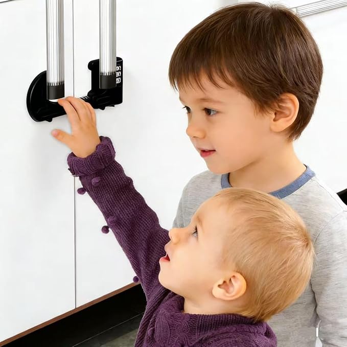 4 Pack Cabinet Locks with Combination Baby Proof Cabinet Door Lock Multifunctional Adjustable Child Safety Lock Knobs Door Lock for Knob Handle (Black)