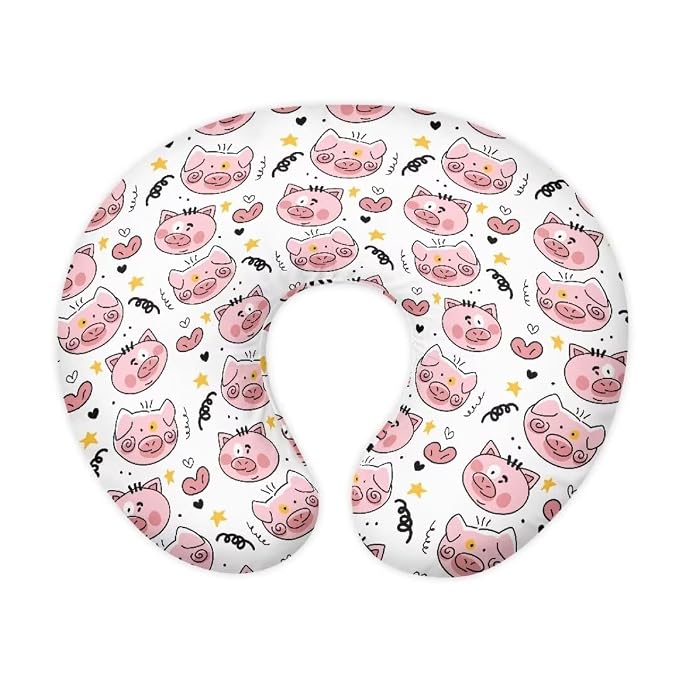 Skin Friendly Nursing Pillow Cover for Bottle Feeding,Removable Nursing Covers for Breastfeeding Pillows,Cartoon Pigs and Love