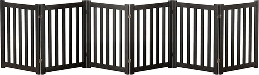 6-Panel Solid Wood Dog Gate - Freestanding Folding Pet Gate for Doorways, Stairs, Indoor, 24" Height, No Installation Needed, Black