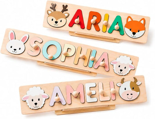 Personalized Wooden Name Puzzle with Pegs for Baby, Сhristmas Gift for Kids, Unique, 1st Birthday Present, Baby Shower, Nursery Decor, Montessori Wooden Toys, Toddler Gift