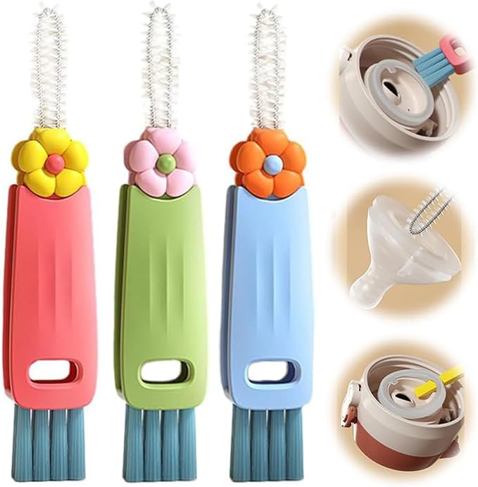 3 in 1 Cup Lid Gap Cleaning Brush, Multifunctional Bottle Cup Lid Detail Brush Straw Cleaner Tools, Portable Cup Lid Cleaner with Brush, Home Kitchen Cleaning Gadgets Tools (Mix 3PCS)