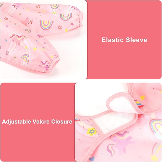 Accmor 5 Pack Long Sleeve Bibs, Baby Smock Waterproof Sleeved Bib Smock for Baby Toddler 6-36 Months