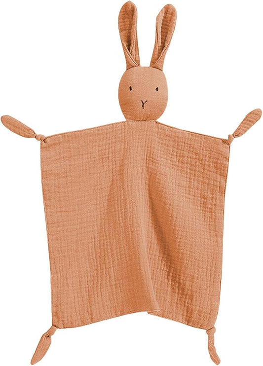 Organic Cotton Muslin Lovey Blanket, Organic Cotton Muslin Bunny Security Blanket Soft & Breathable Lovie Baby Gifts for Boys and Girls