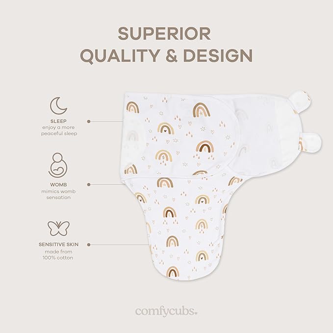 Comfy Cubs Easy Swaddle Blanket, 3 Pack - 100% Cotton Newborn Wrap, Small for 0-3 Months Infants, Breathable and Durable Sleep Sack for Babies - Rainbow Bohemian