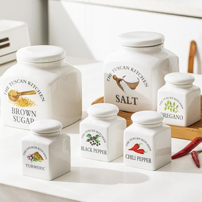 HOMBENE Food Storage Jar, Kitchen Canisters Ceramic Containers with Airtight Lids, 38 oz Containers for Salt and Brown Sugar Set of 2, White