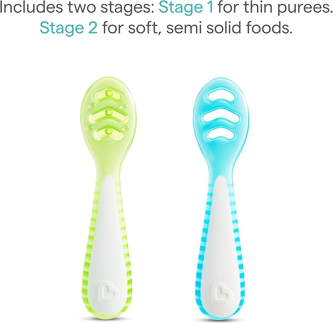 Munchkin® Gentle Dip??Baby Spoons for Self Feeding and Baby Led Weaning, 3 Pack, Blue/Green