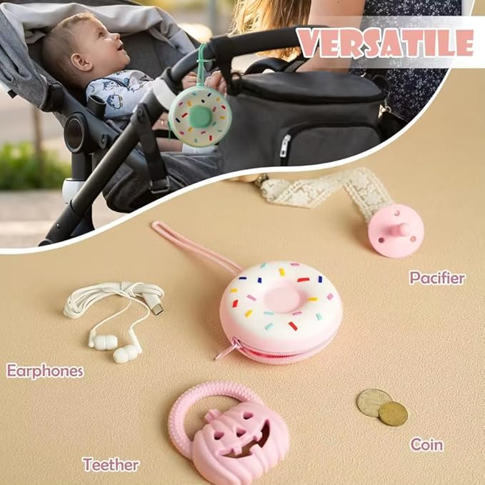 Baby Pacifier Holder Case ??BPA-Free Silicone Donut Design | Travel Pacifier Case for Diaper Bag Essentials