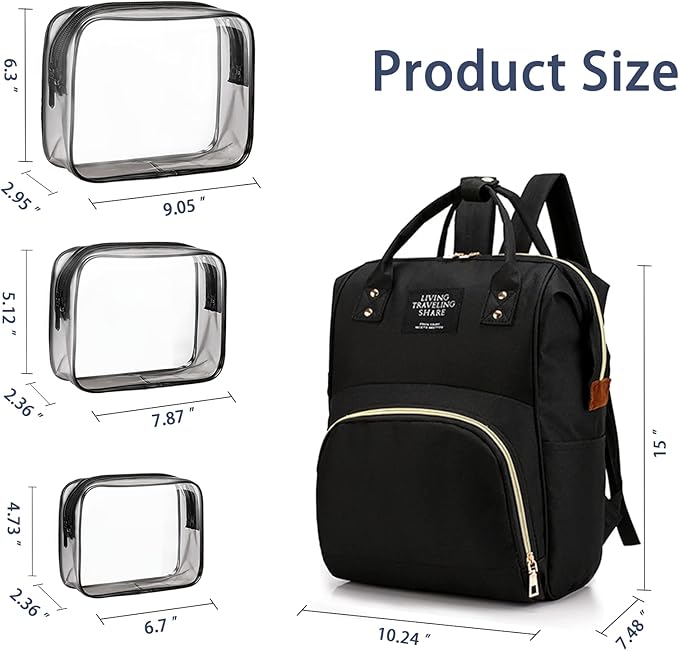 Timberer Diaper Bag with Organizing Pouches, Nappy Bags Handbag Multifunction Diaper Bag for Baby Care Travel Backpack Large Capacity Black