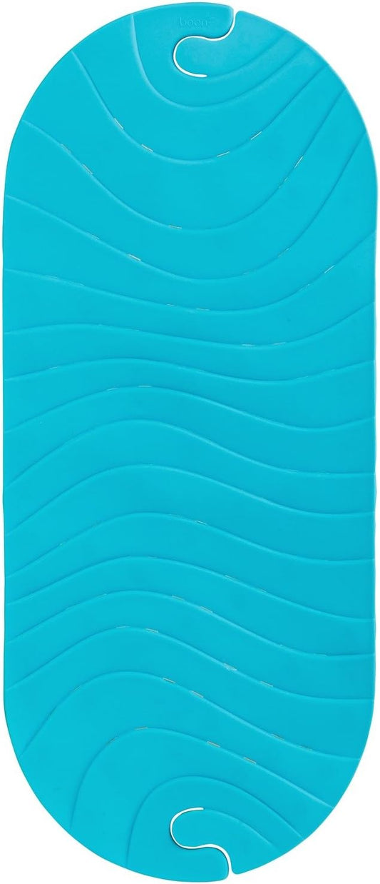 Boon B11192 RIPPLE Textured Non Slip Baby Bath Tub Mat with Hanging Hook and Drain Holes, Blue