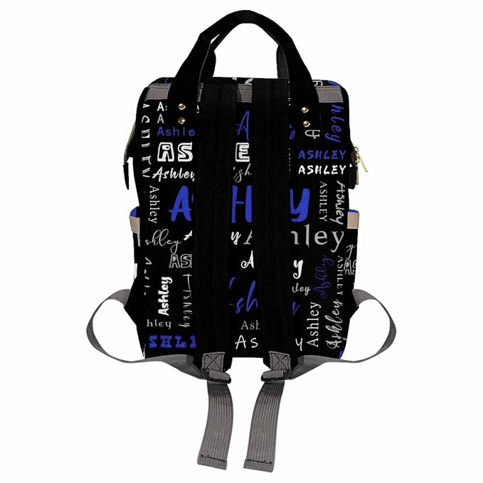 InterestPrint Custom Name Diaper Backpack - Customized Blue Black White Signature Personalized Monogram Laptop Nursing Backpack With Name - Shoulders Casual Daypack Travel Bag for Women