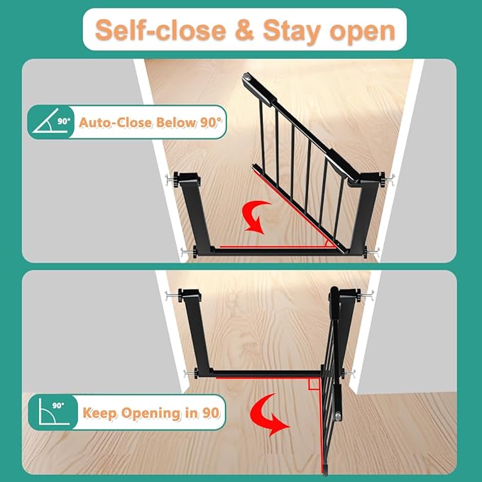 Fairy Baby 22.8"-25.5" Narrow Baby Gate for Stair, Pressure Mounted Auto-Close Pet Gate for Small Walk Thru and Doorways, Safety Child Gate No Drilling, No Extensions, Black