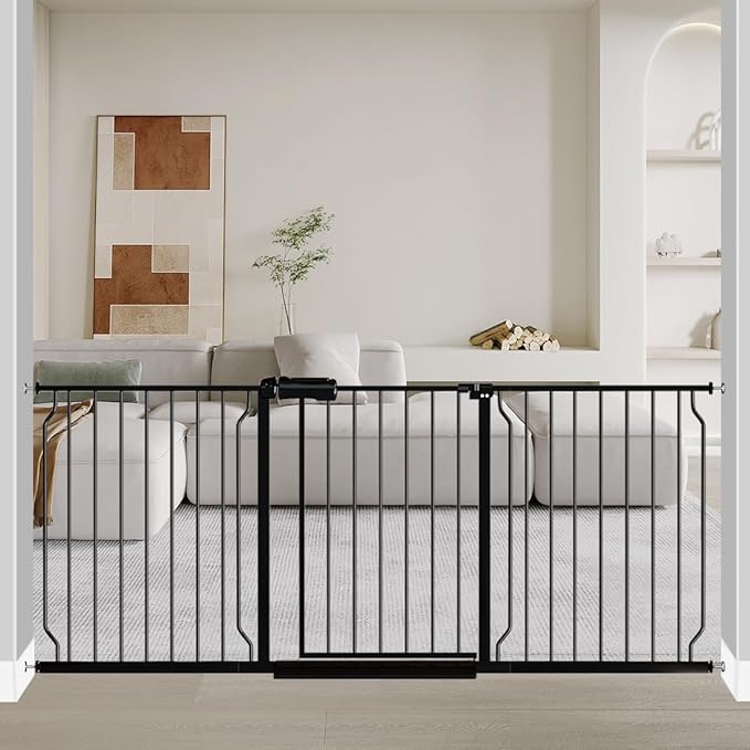 Fairy Baby Extra Wide Baby Gate Black 67-71.5 Inch Wide, Walk Through Pressure Mounted No Drill for Doorways, Long and Large Tension Gate for Pet and Kids
