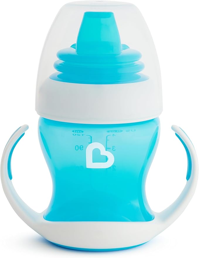 Munchkin Gentle Transition Baby Sippy Cup, Baby's First Sippy - Helps Babies & Toddlers Transitioning from Bottles to Cups, Spill Proof, 4 Months & Up, 4 Ounce, 2 Pack, Blue