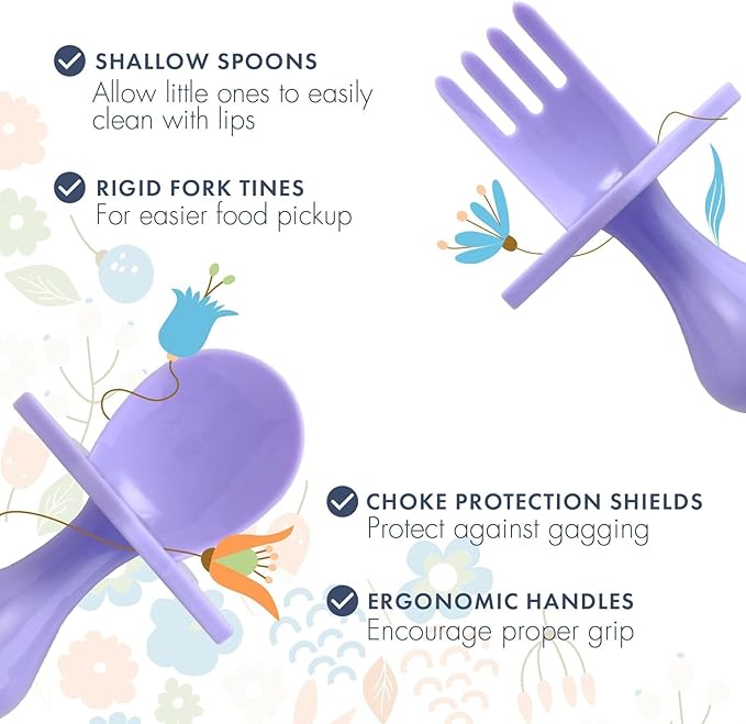 Elli&Nooli Baby Utensil Set - Self-Feeding Baby Spoons - Choke Protection Shield & Toddler Utensil - Dishwasher Safe Easy Cleanup - Lavender, 2-Piece Set