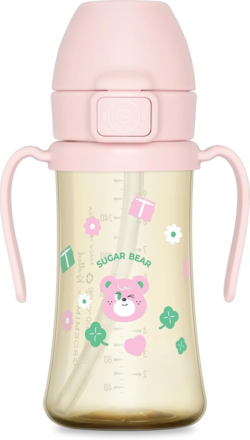 GROSMIMI x KNOTTED Flip Top Spill Proof Sippy Cup, PPSU, BPA Free, Stage 2 Straw for Toddlers (Sugar bear 10oz)