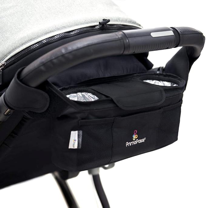 Primo Passi Stroller Organizer with Insulated Cup Holders – Fits Most Strollers and Includes Handlebar Organizer with Adjustable Straps, Multiple Storage Pockets for Bottles, Phone & Baby Essentials