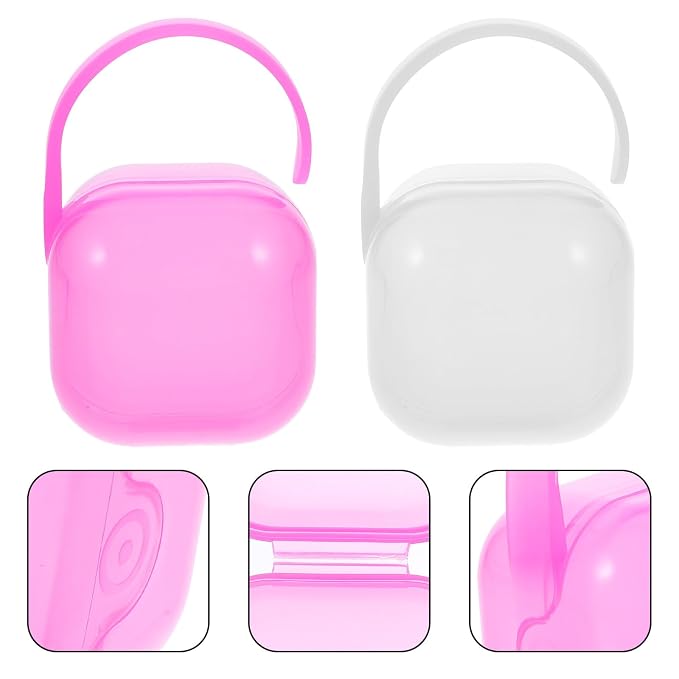 Vaguelly 2pcs Portable Case Pacifier Holder Storage Box Pp Material Travel Pacifier Container with Dustproof Cover White Pink