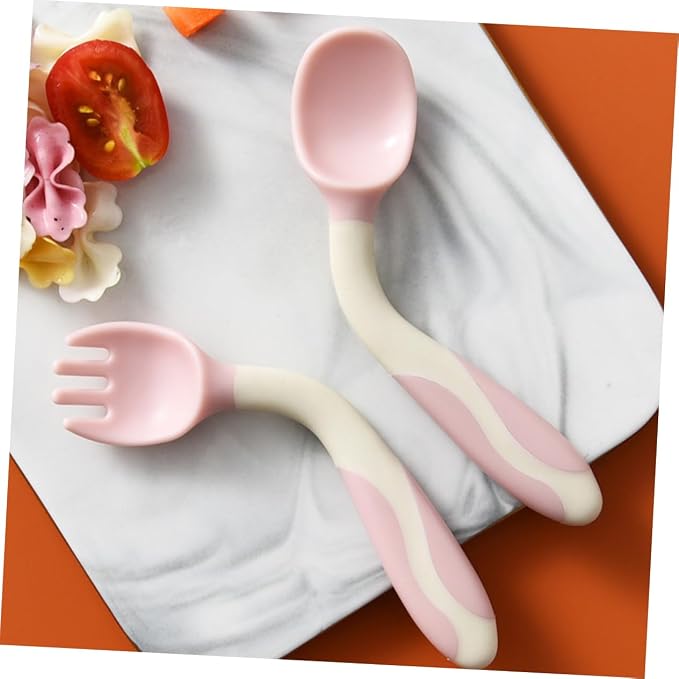 Alipis 2 Sets Bendable Utensils Flexible Silicone Fork Spoon for Non Slip Handle Portable Food Grade Tableware for Complementary Food Training